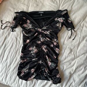 Express Black Pink shoulder Sleeve rouched top